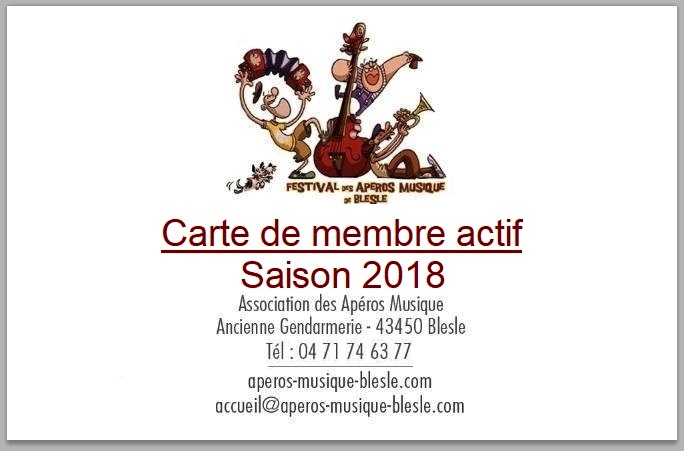 Carte 2018 de membre actif de l'Association des Apéros Musique de Blesle